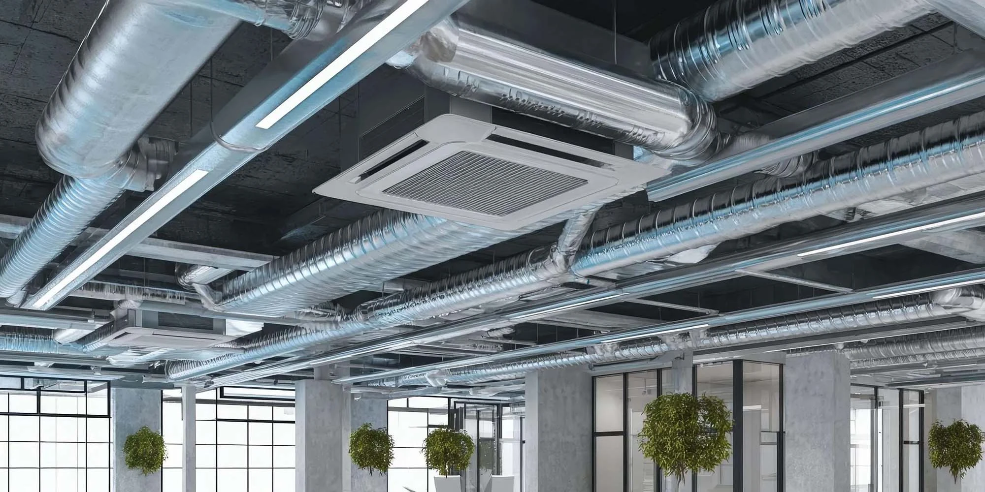 Impianto di climatizzazione industriale a soffitto